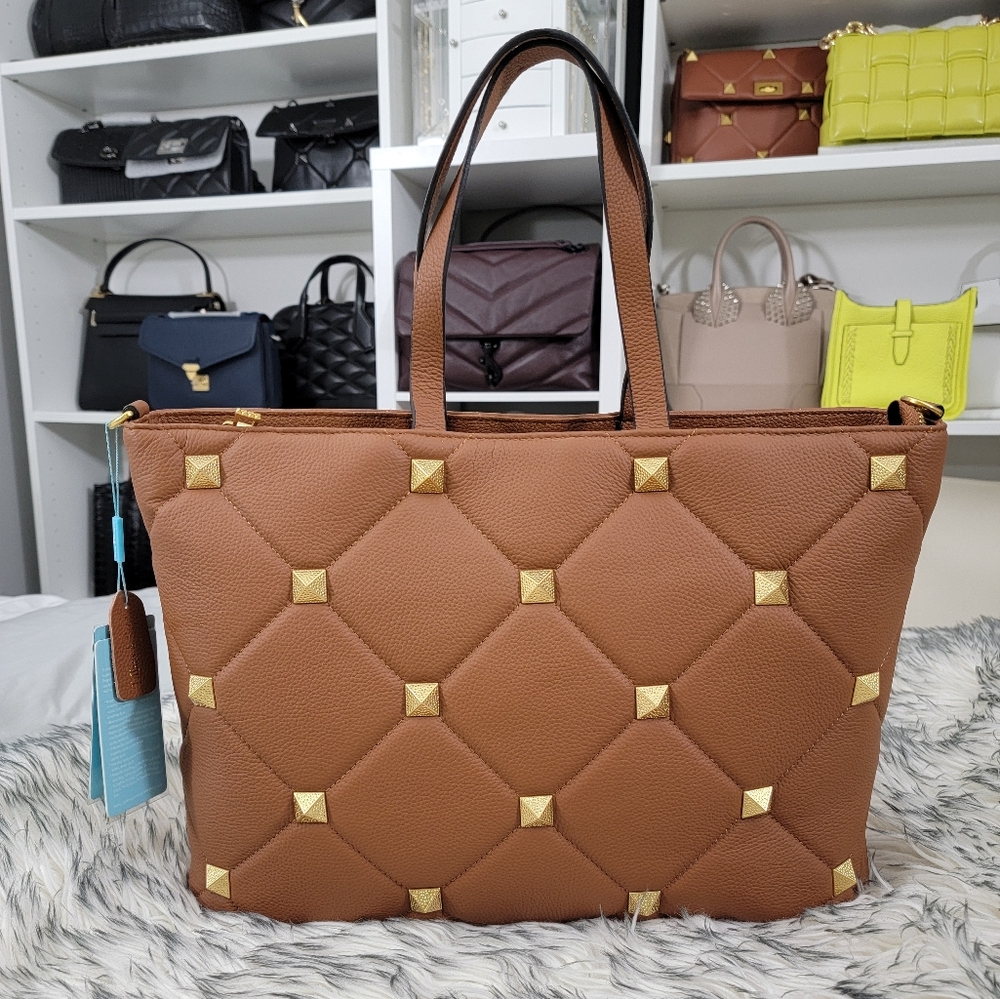 NWT Tiffany & Fred Brown Large Leather Studded Tote Bag